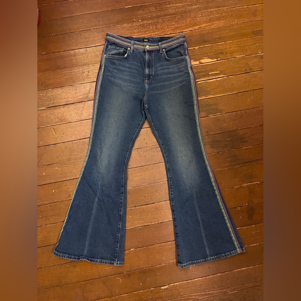 Free People x Lee Rainbow Stitching flare high rise jeans - Picture 4 of 10